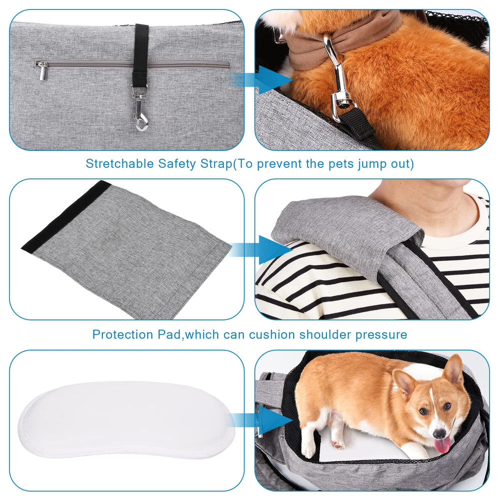 Ownpets Pet Sling Carrier side view highlighting adjustable strap for a comfortable fit.