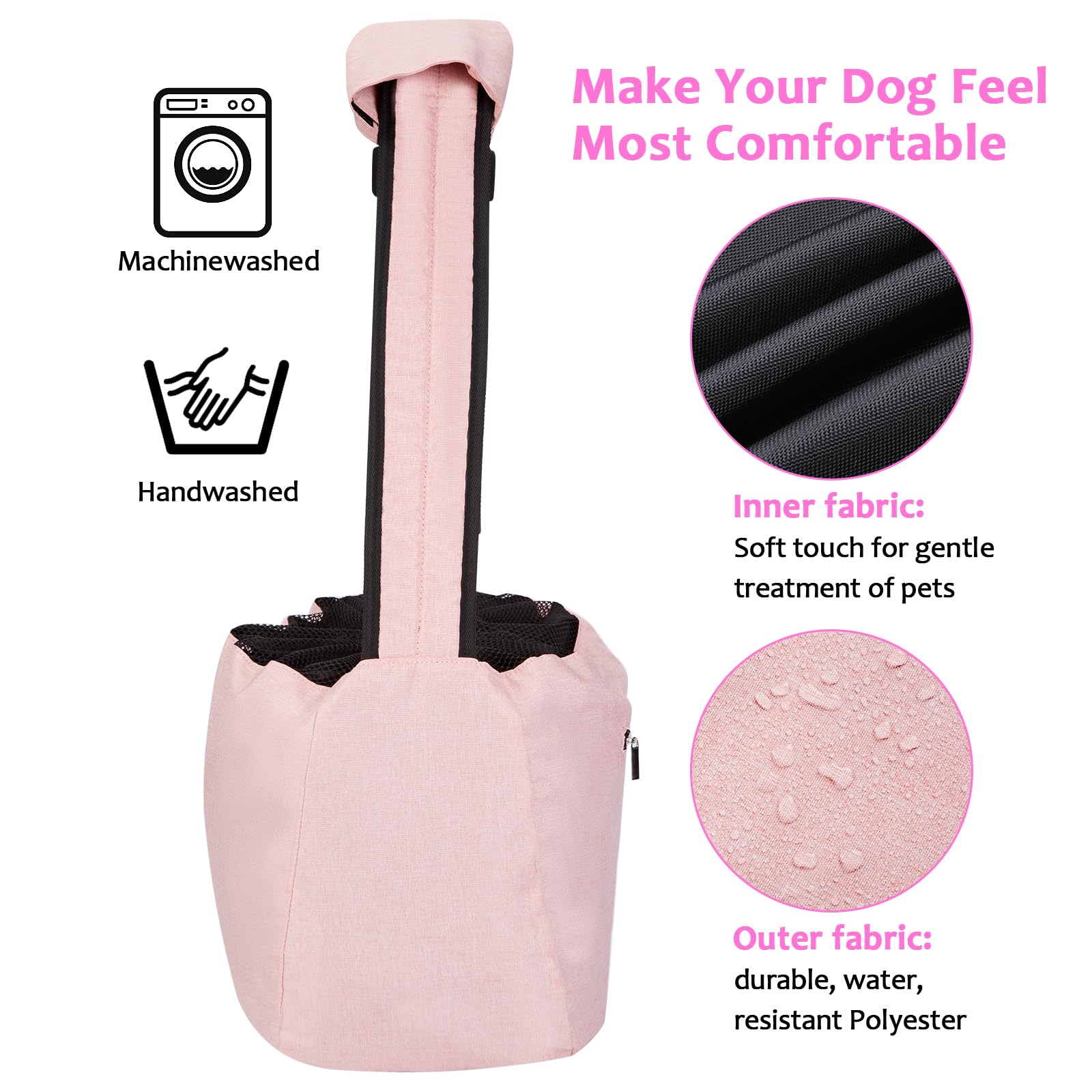 Ownpets sling carrier pink compact storage for easy packing on trips.