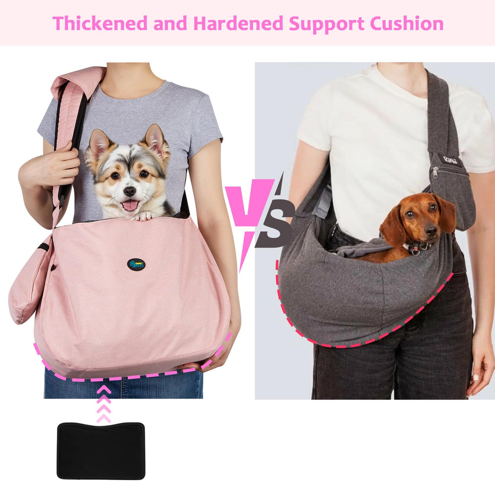 Ownpets sling carrier pink adjustable strap detail for a secure, comfortable fit.