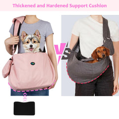 Ownpets sling carrier pink adjustable strap detail for a secure, comfortable fit.