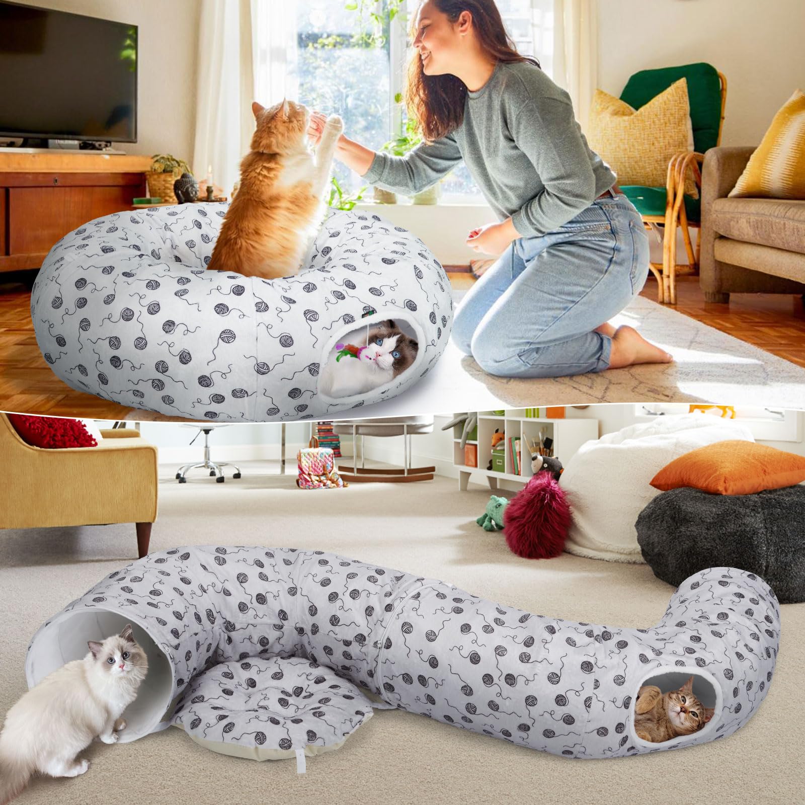 Ownpets versatile cat play tunnel S-shape demonstrates multiple exploration routes.