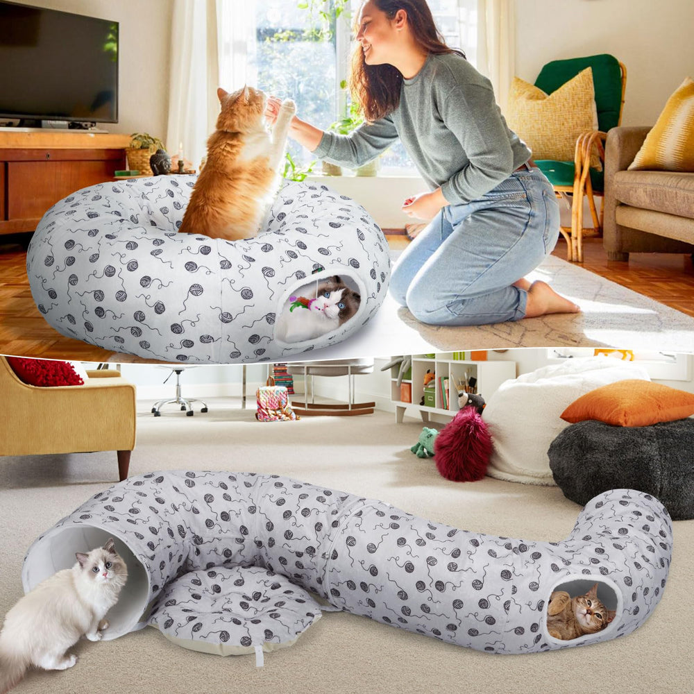 Ownpets versatile cat play tunnel S-shape demonstrates multiple exploration routes.