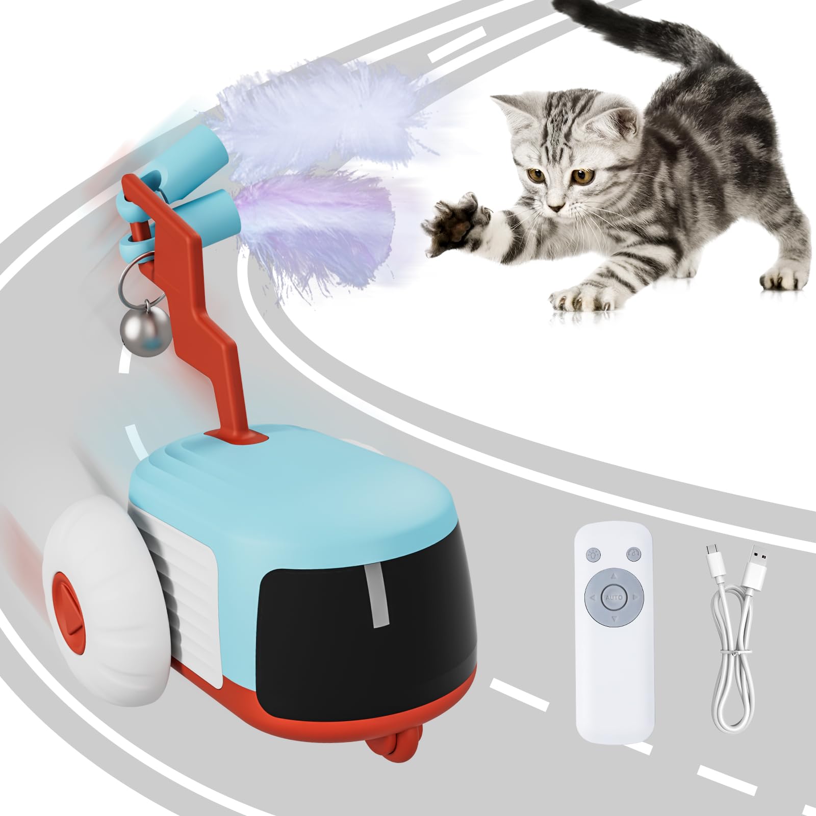 O WOWZON remote control cat toy front view promotes active play and hunting instincts.