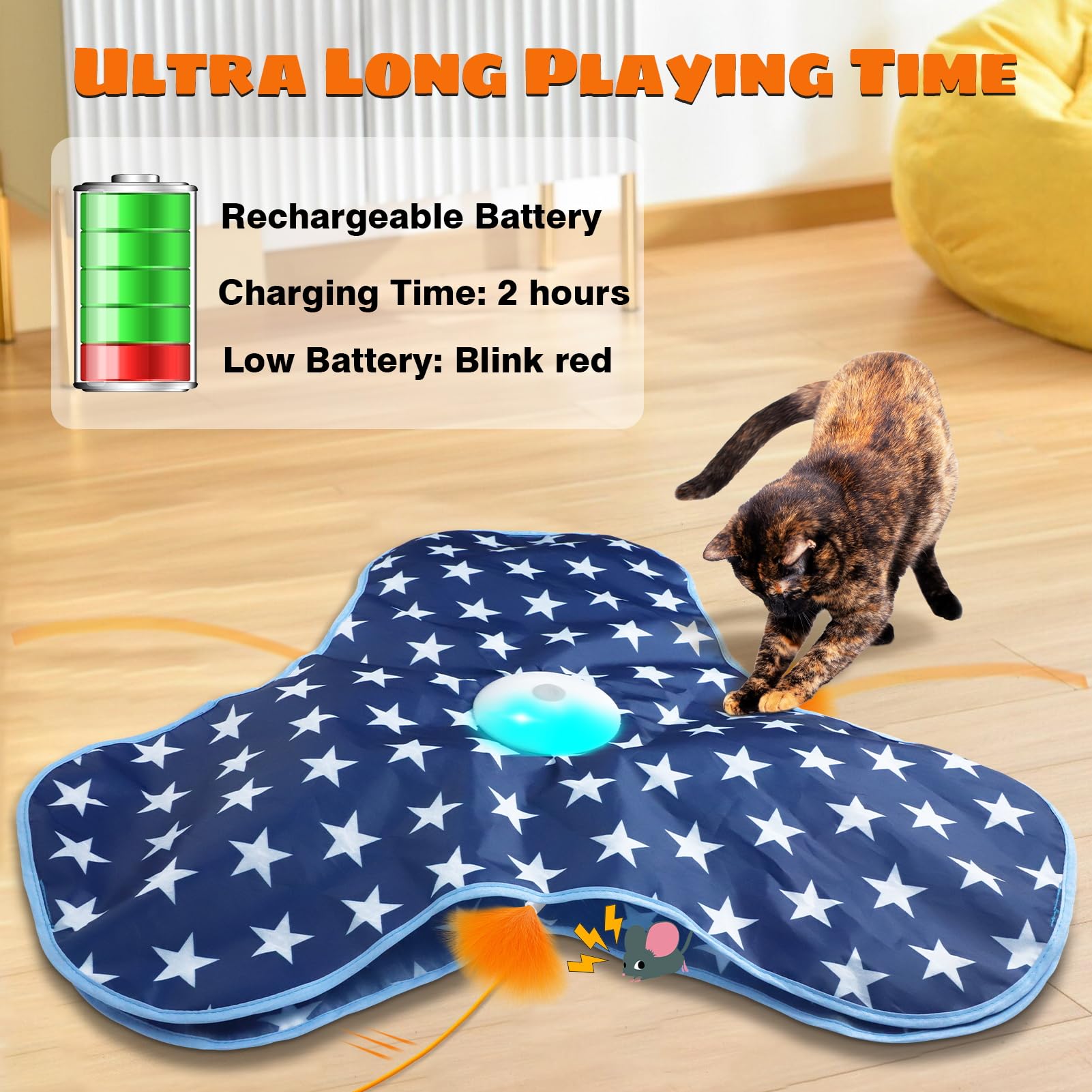 Oxawo chirping squeak and flashing LEDs attract nighttime play.