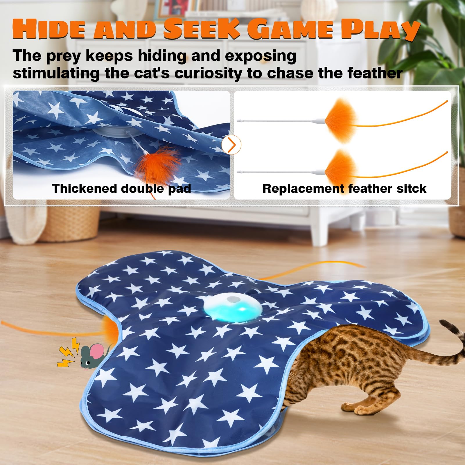 Oxawo cat toy displays three modes fast slow interactive to match cat energy.