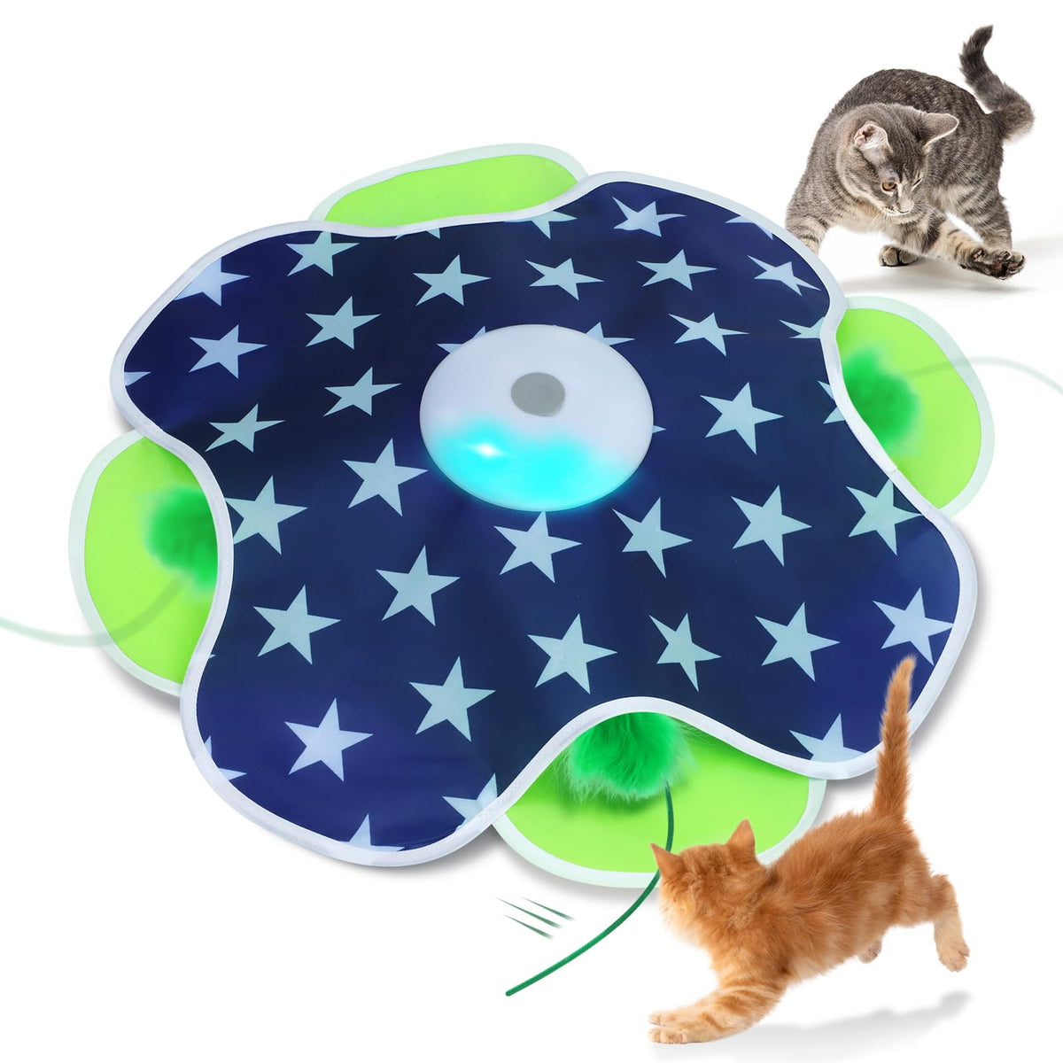 Oxawo interactive cat toy with moving feather mat engages hunting instincts during solo play