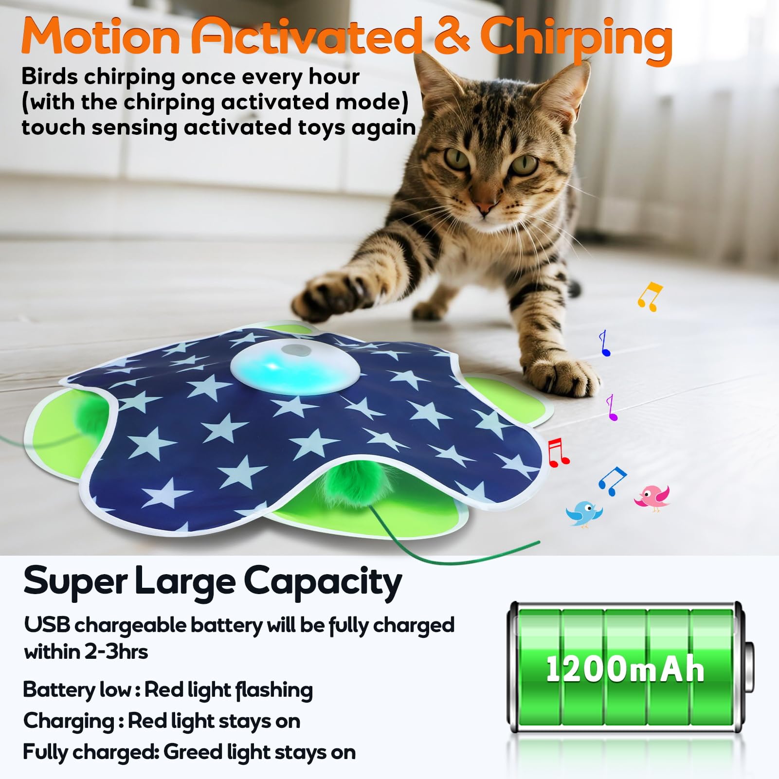 Oxawo rechargeable cat toy with long lasting battery and energy saving features