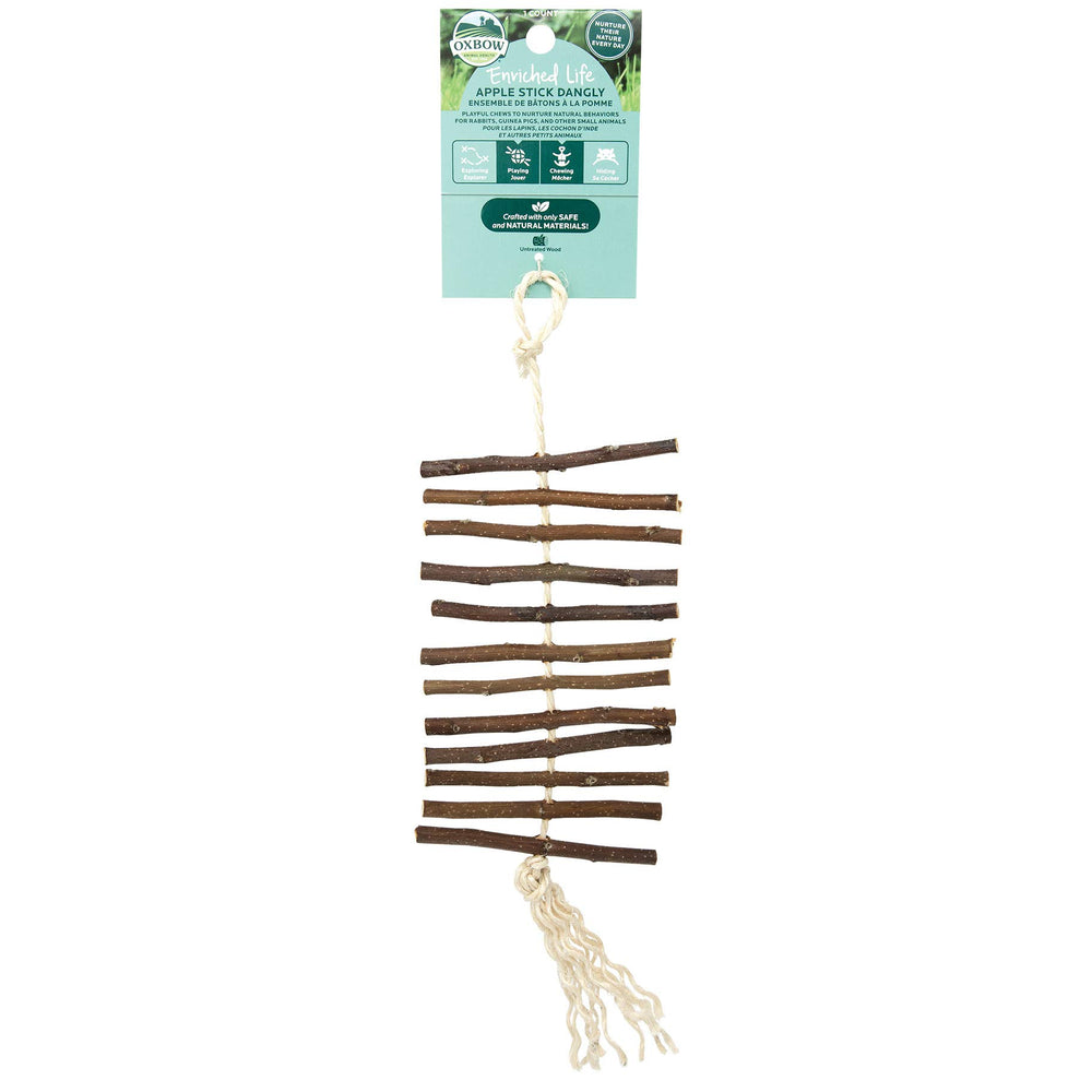 Oxbow Enriched Life apple stick dangly promotes exploration and safe chewing.