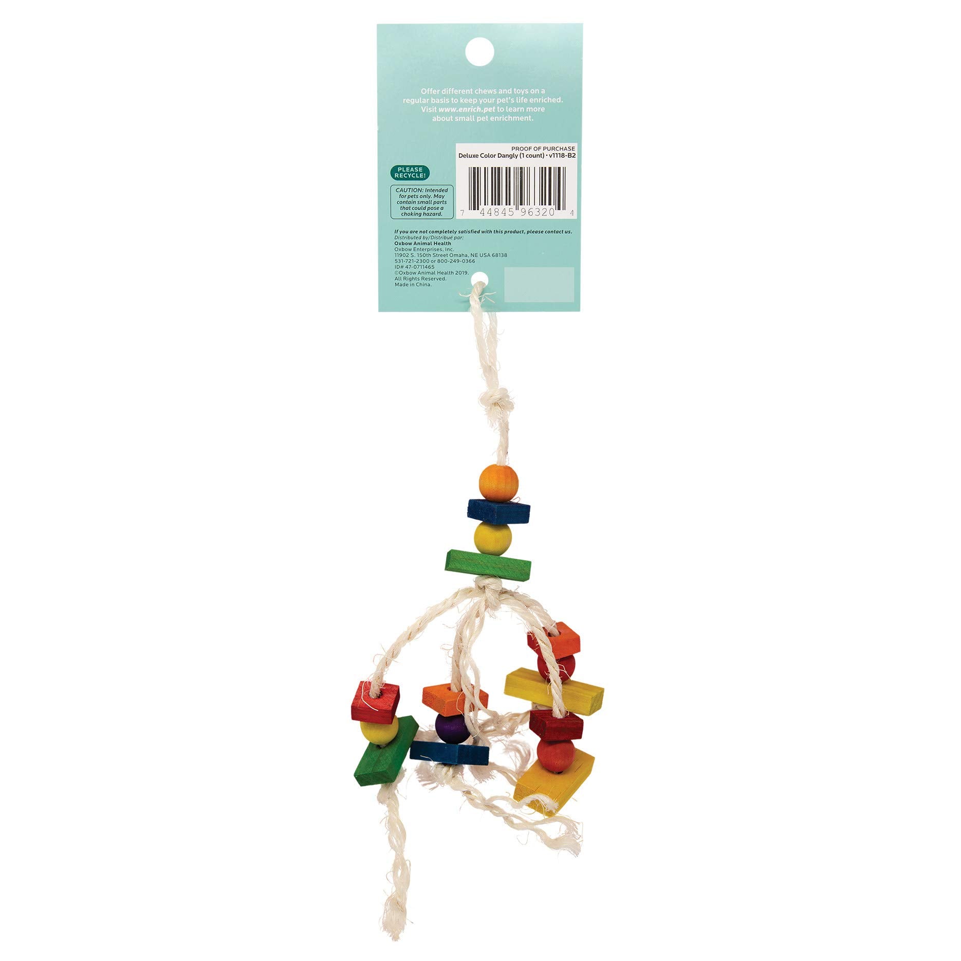 Oxbow Enriched Life Deluxe Dangly toy bright colors promote playful engagement.