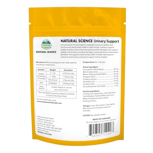 Oxbow Natural Science Urinary Support packaging shows USA-made, preservative-free care