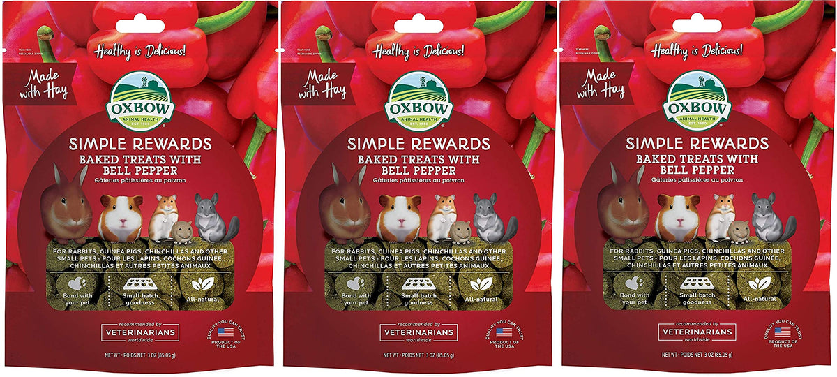 Oxbow Simple Rewards bell pepper treats pack—tasty training rewards with hay for small pets.