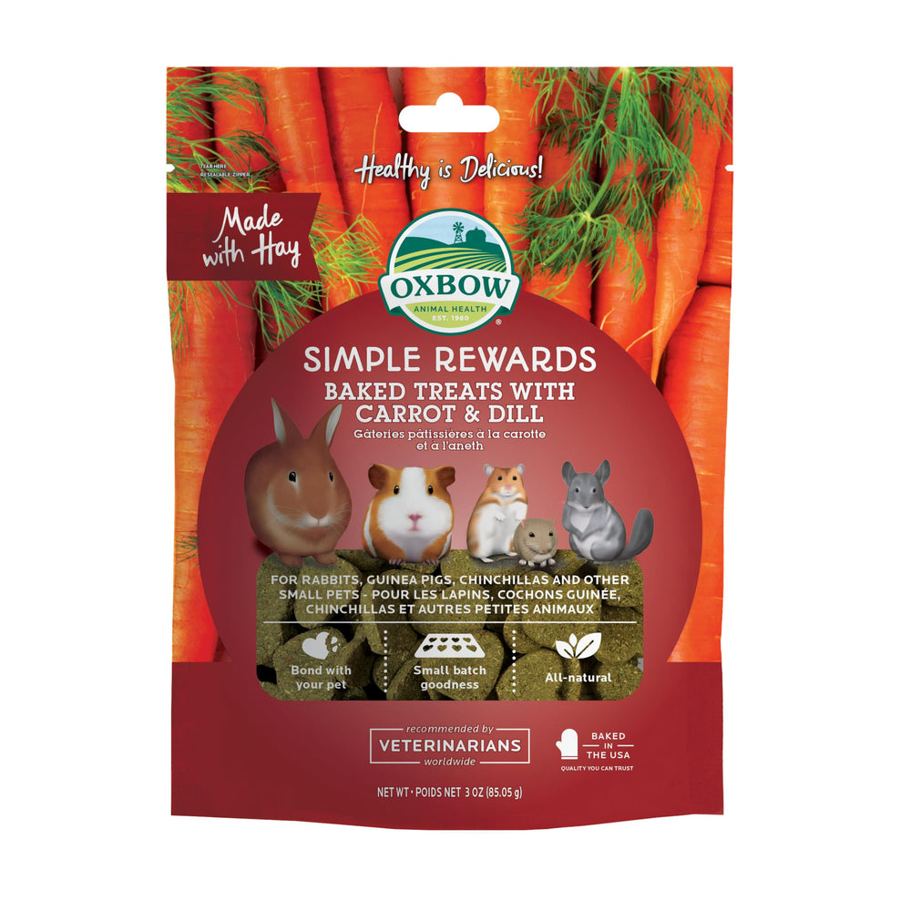 Oxbow Simple Rewards packaging front showing heart-shaped treats for daily rewards