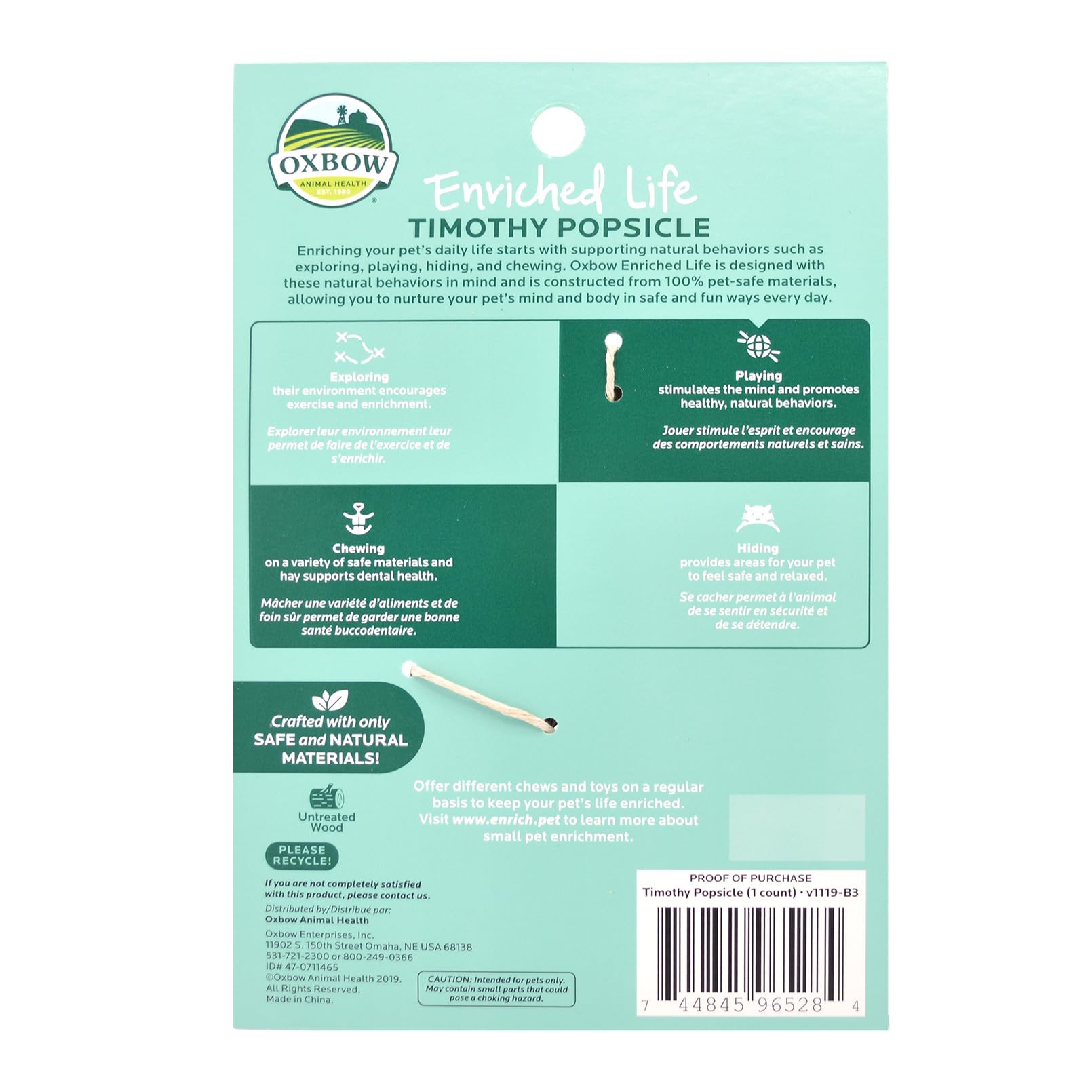 Oxbow Timothy Popsicle with apple and carrot provides natural flavor and enrichment