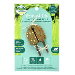 Oxbow Timothy Popsicle chew-stick image showing natural hay chew that supports dental wear