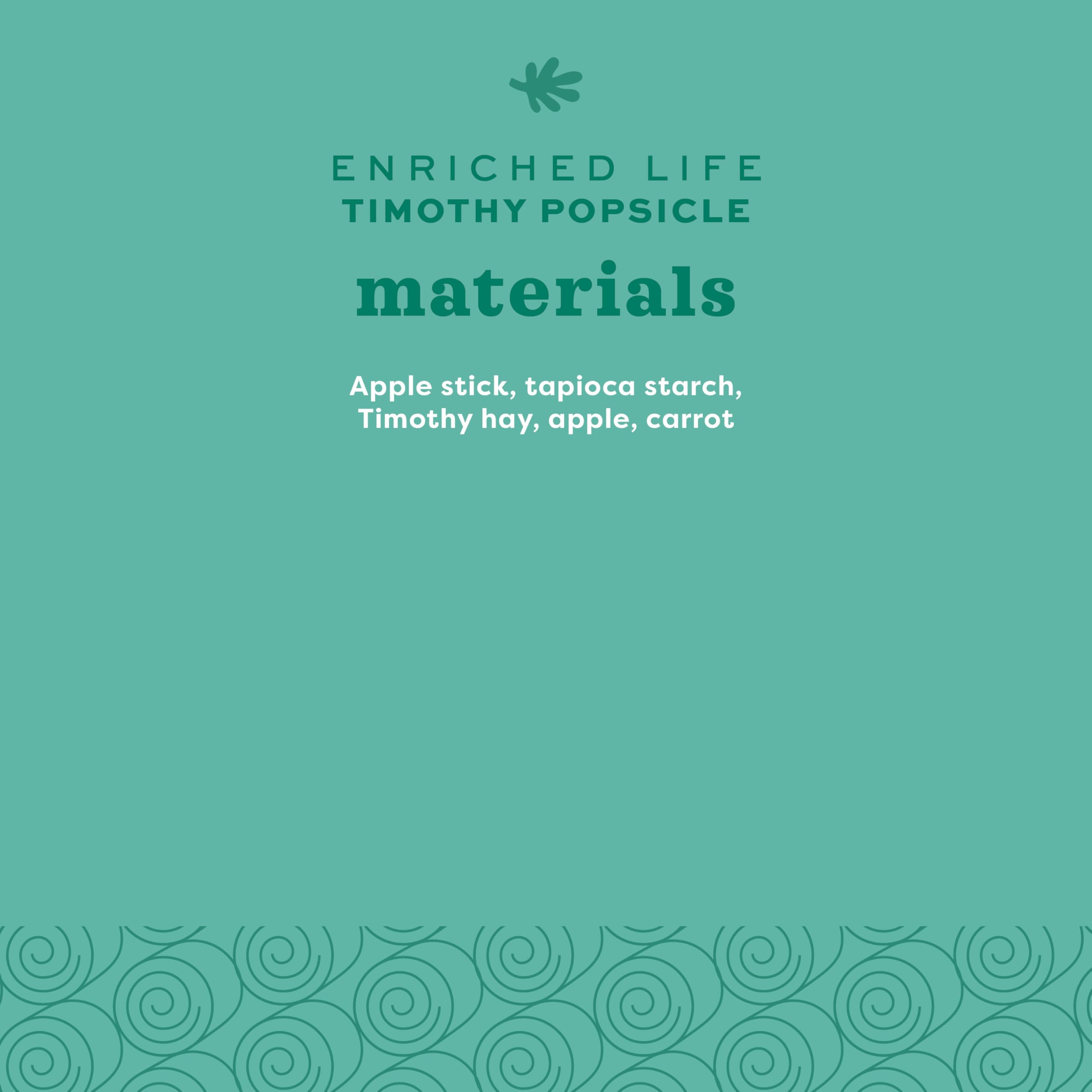 Oxbow Timothy Popsicle safe materials highlight natural hay and fruit ingredients