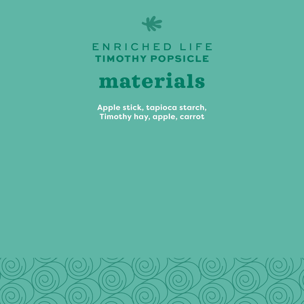 Oxbow Timothy Popsicle safe materials highlight natural hay and fruit ingredients