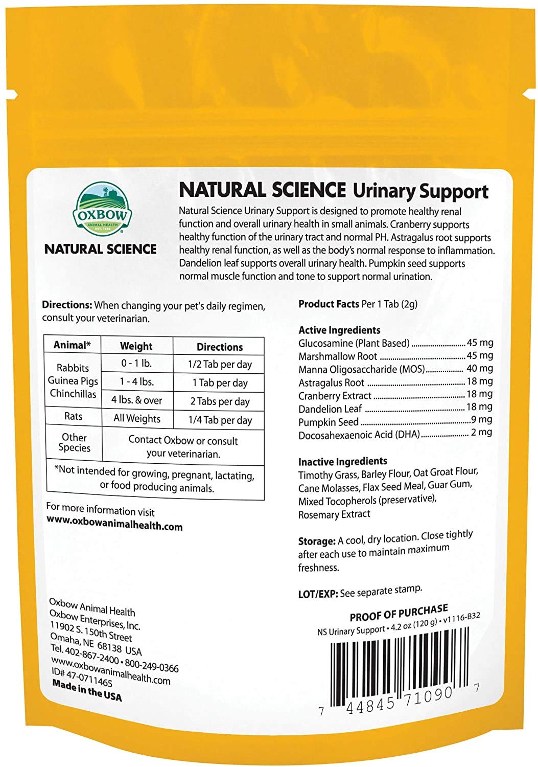 Oxbow urinary-support wafers small-pets serving bowl demonstrates easy daily dosage for small animals.