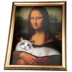 Oxfraki Mona Lisa cat bed 3D art panels create a stylish, cozy nap space.
