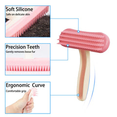 Oxiros De-Shedding Brush image highlights fur removal during shedding