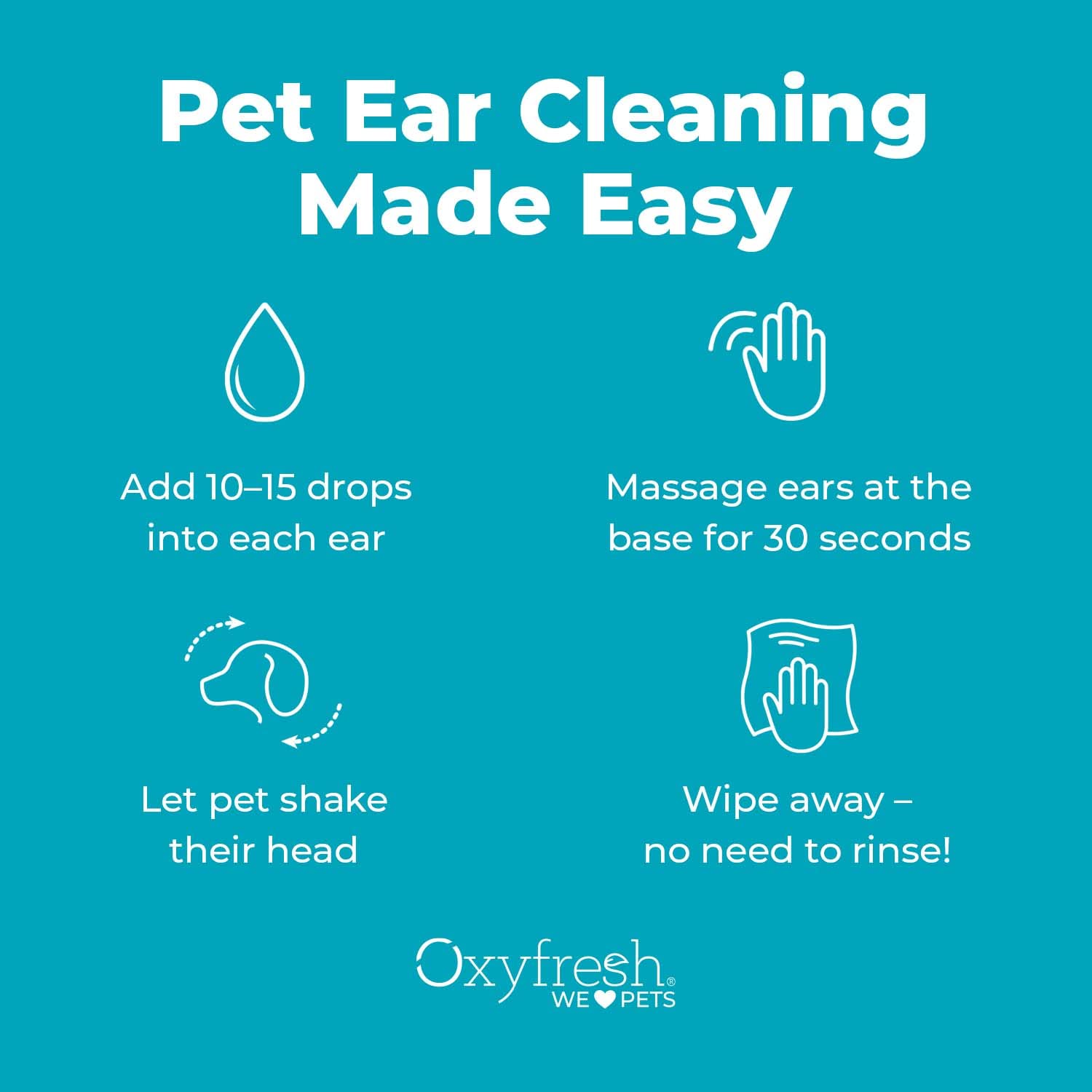 Oxyfresh Advanced Pet Ear Cleaner fast-drying formula in-use after baths