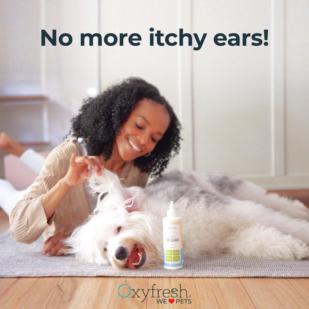Oxyfresh Advanced Pet Ear Cleaner foaming cleanser shows quick deodorizing action