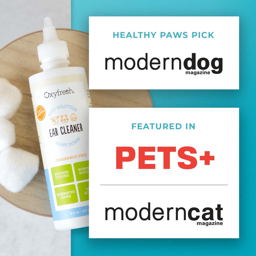 Oxyfresh Advanced Pet Ear Cleaner odor elimination closeup emphasizes freshness