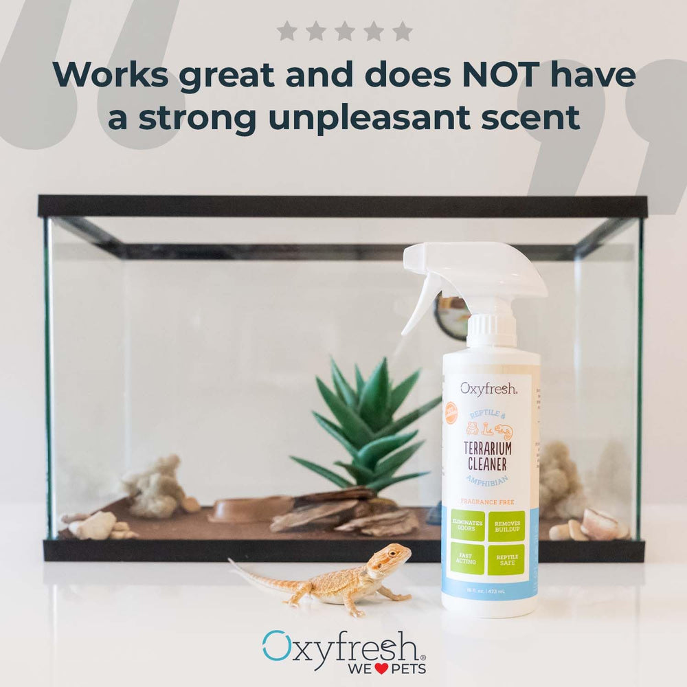 Oxyfresh bleach-free cleaner for terrariums ensures no harsh residues.