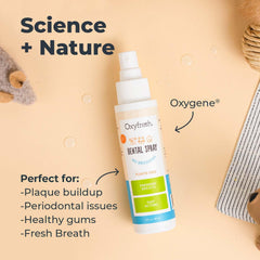 Oxyfresh breath spray on pet's mouth sides to reduce odors.