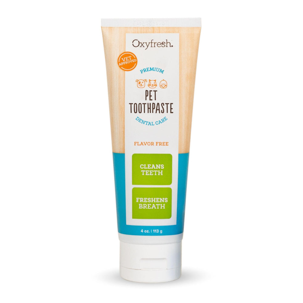 Oxyfresh Premium Cat & Dog Toothpaste tube closeup showing non-toxic gel for plaque control.