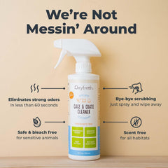 Oxyfresh Premium Crate Cleaner odor elimination action delivers fresh cages after spray