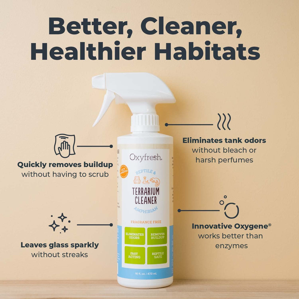 Oxyfresh safe-for-pets cleaner keeps terrariums eco-friendly and pet-friendly.
