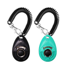 OYEFLY dog training clicker with wrist strap in black enables hands free cueing.