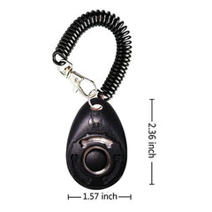 OYEFLY dog training clicker with wrist strap in blue used for quick behavior cues and treats.
