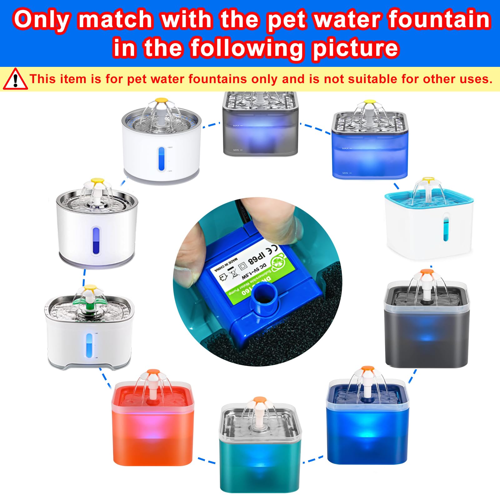 OYES DR-DC160 cat fountain pump side view shows slim profile for discreet installation.