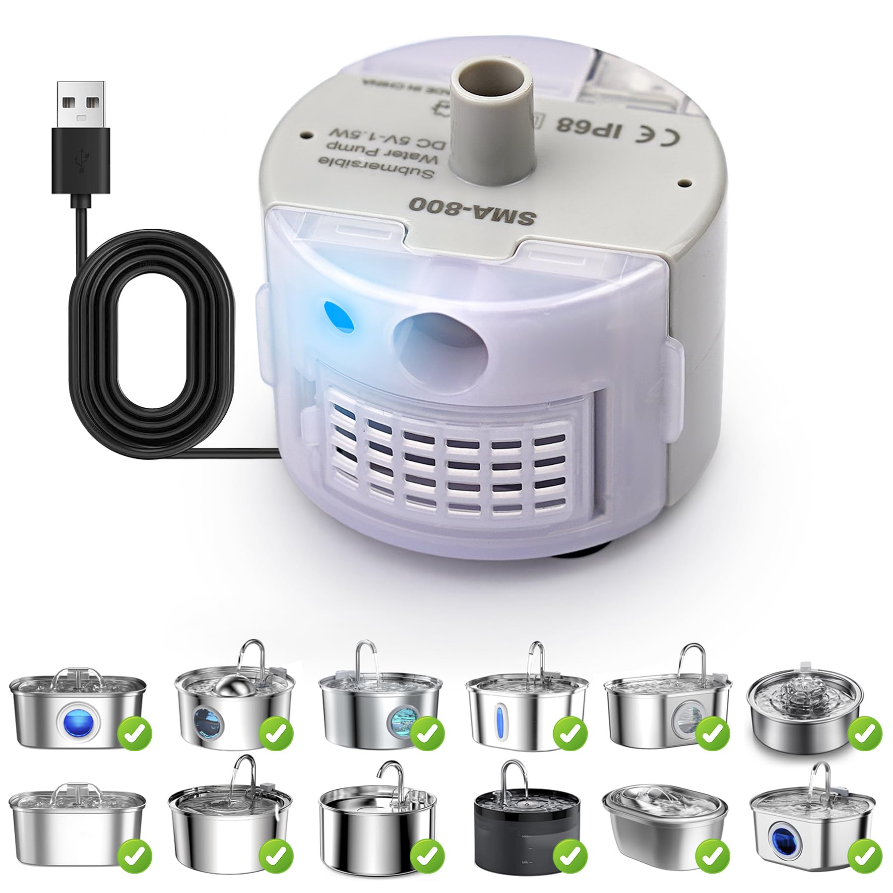 OYES SMA-800 pump assembly powering a cat fountain for reliable hydration.