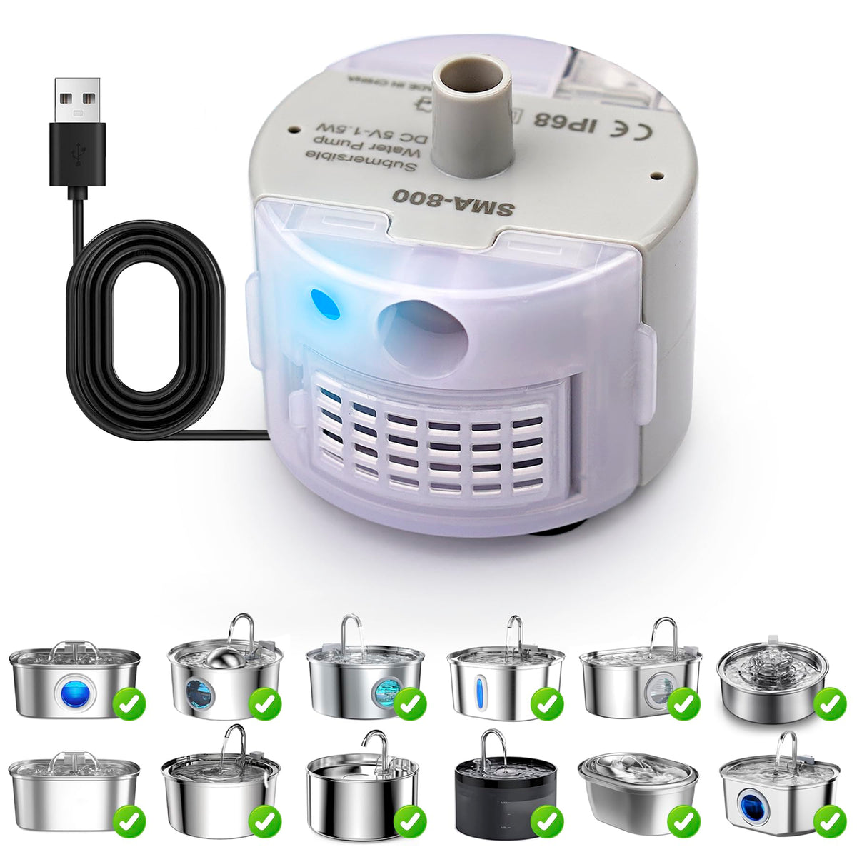 OYES SMA-800 pump assembly powering a cat fountain for reliable hydration.