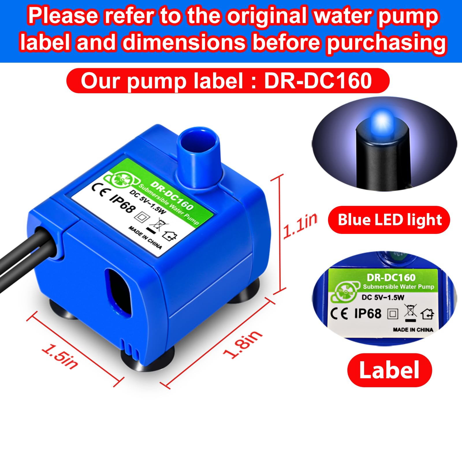OYES DR-DC160 label view highlights model ID and LED-light detail.