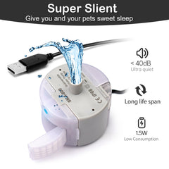 OYES ultra-quiet pump operation reduces noise for peaceful pet hydration.