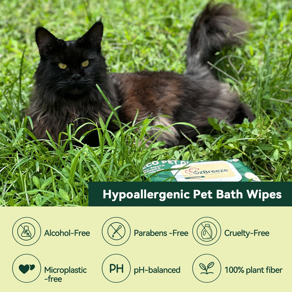 Coconut oil, aloe vera, and oat extract nourish fur and skin.