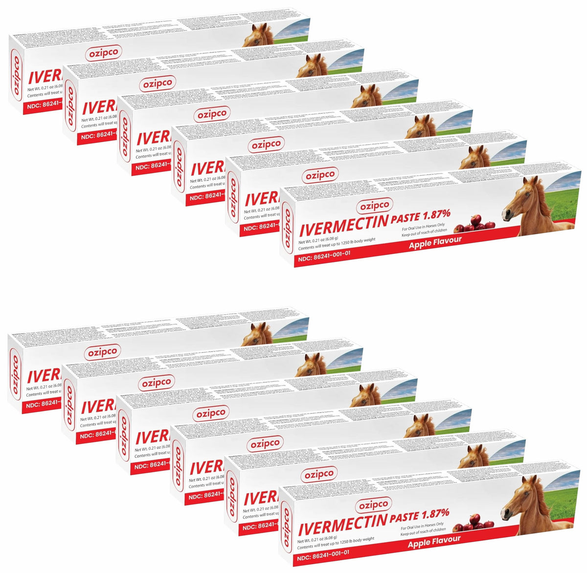 OZIPCO Ivermectin horse paste tube with apple flavor for easy dosing in daily routines