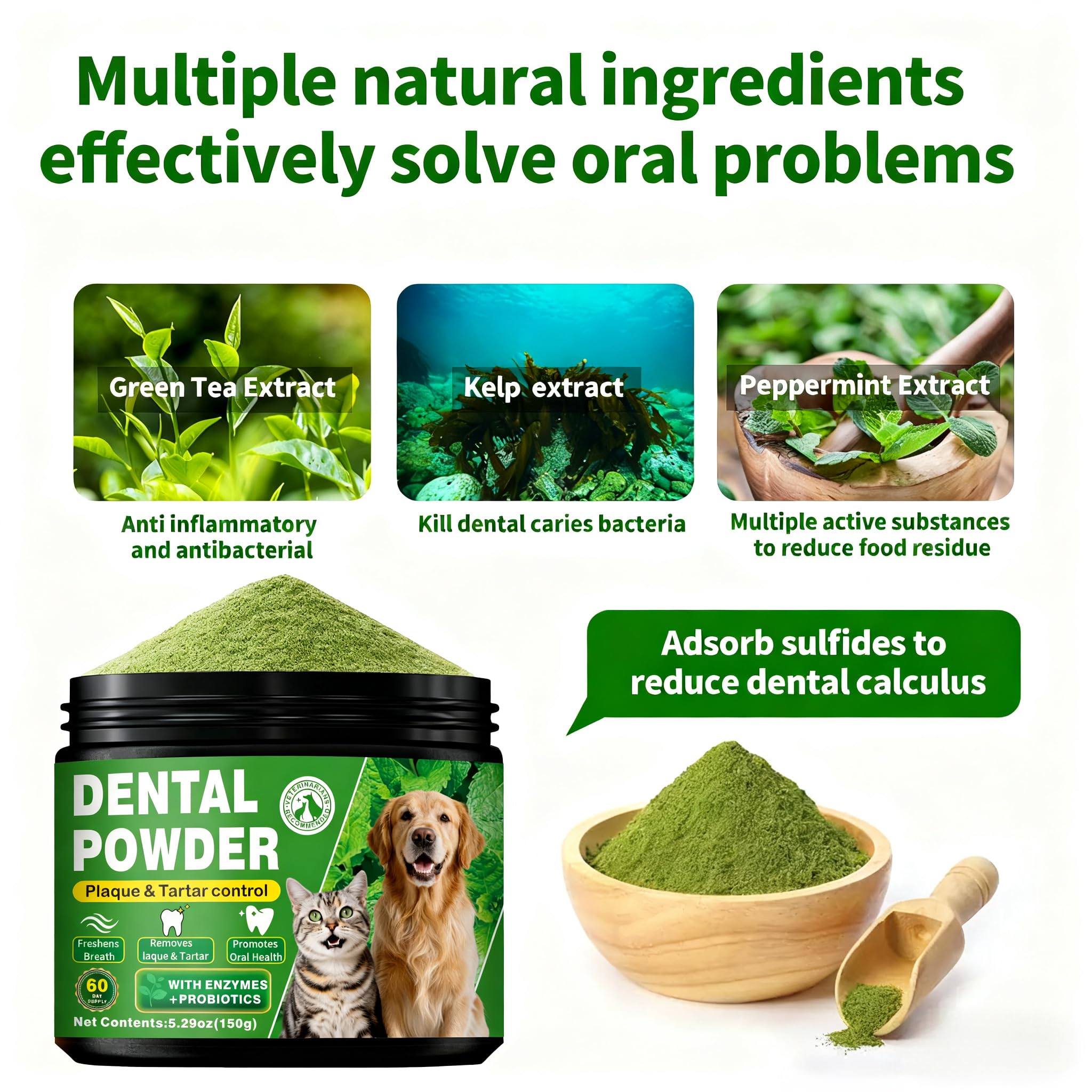 OZOXOO mint and green tea breath freshness visual suggests natural fresh breath support.