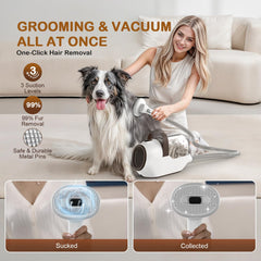 Ozumek dog grooming vacuum brush with safe metal pins for gentle grooming.