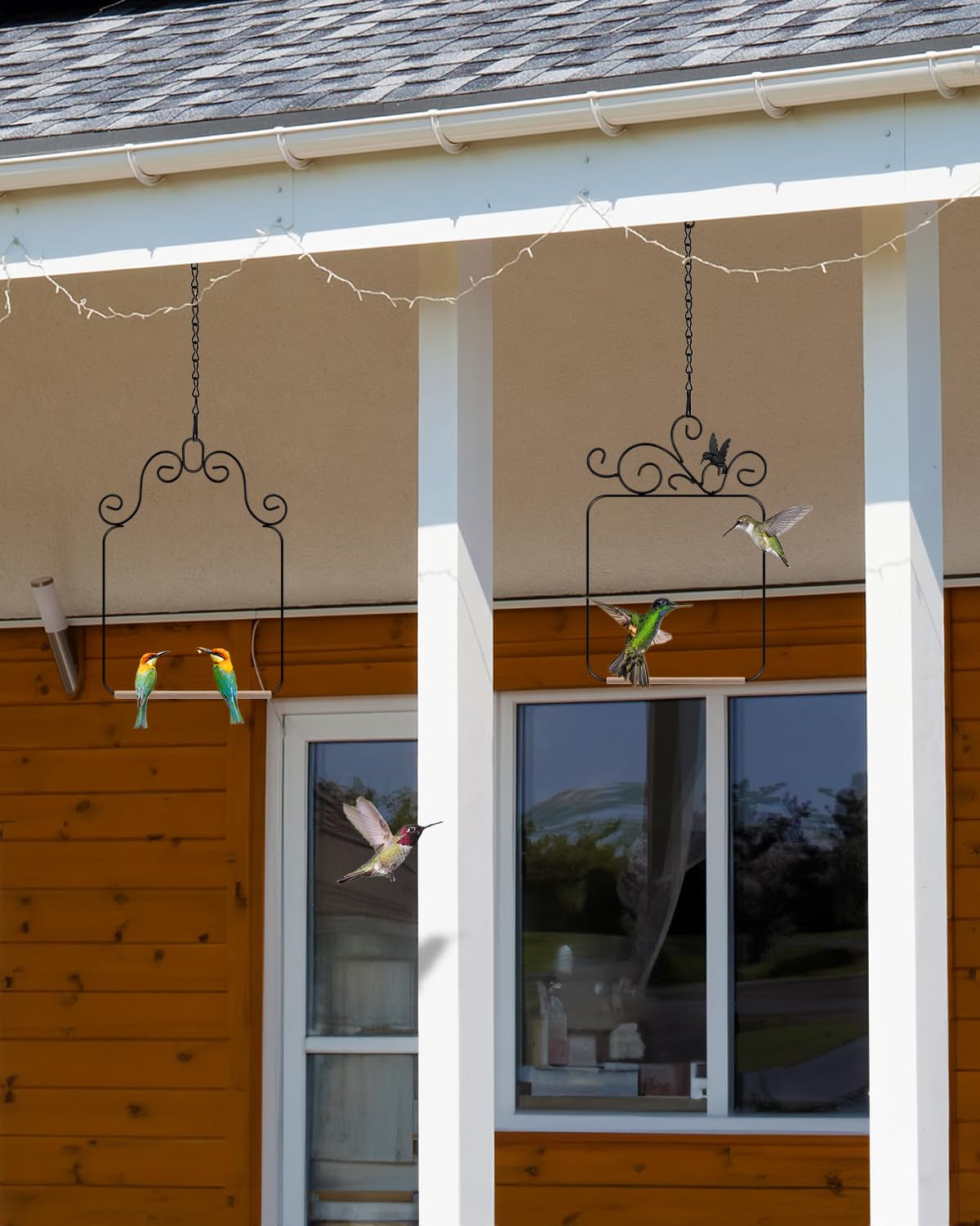 PACETAP hummingbird swing in black finish blends with outdoor spaces.