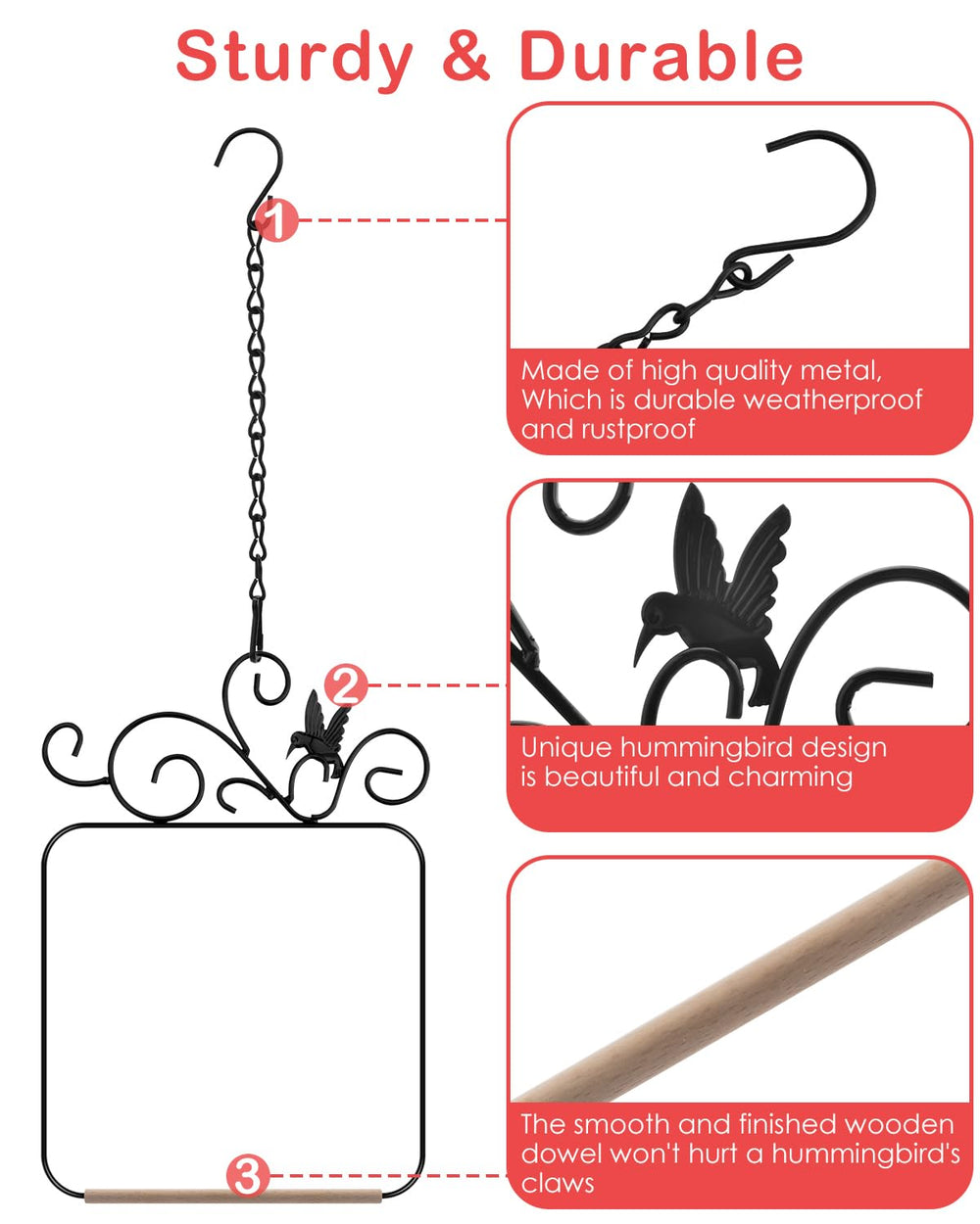 PACETAP hummingbird swings long hanging chain offers flexible placement.