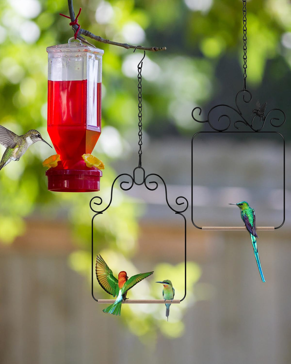 PACETAP hummingbird swing featuring wooden dowel perch for birds.