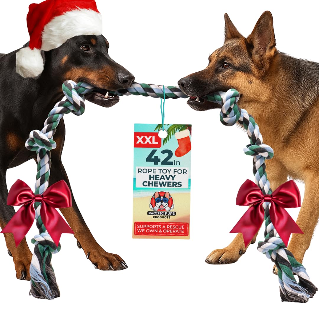 Pacific Pups giant dog rope toy 42-inch length ideal for XXL breeds tug-of-war.