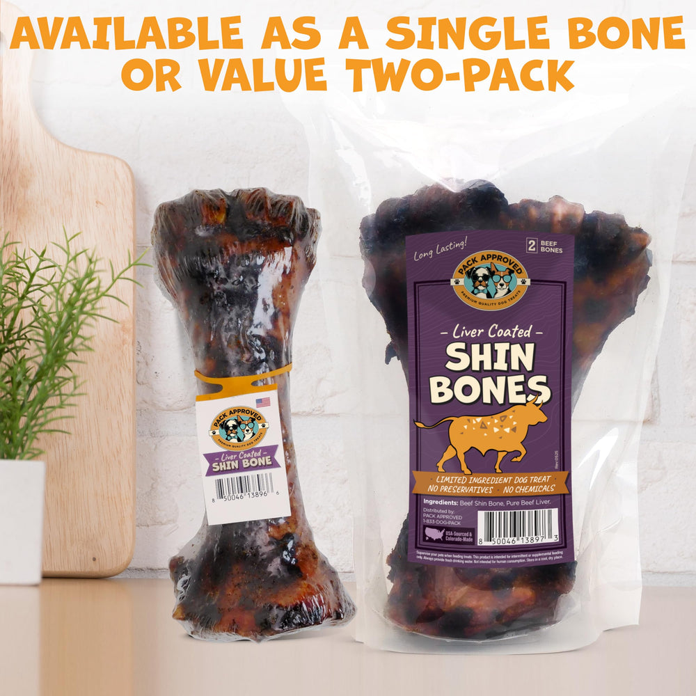 Pack Approved liver-coated beef shin bone—great for keeping large dogs engaged.