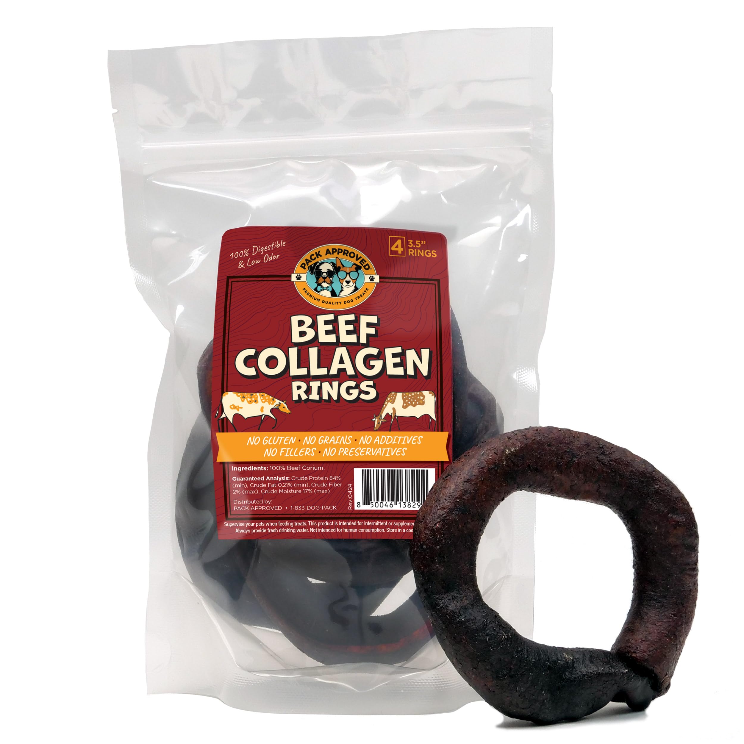 Pack Approved Beef Collagen Chews ring-front: durable ring for strong chewers.