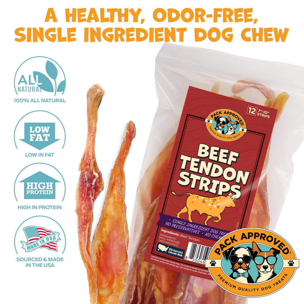 Pack Approved beef tendon USA-made label, a nutritious snack that supports digestion.