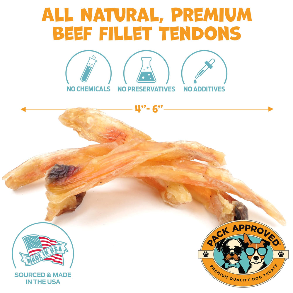 Pack Approved beef tendons dog chews 4-6-inch sticks for durable, long-lasting chewing.